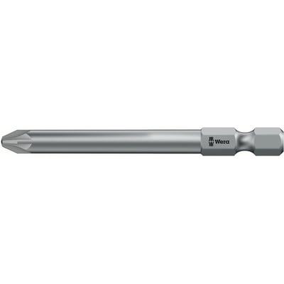 Nærbillede af Wera 855/4 Z PZ bit, der viser PZ 2 spidsen og Wera-logoet tydeligt på den 70 mm lange bit.