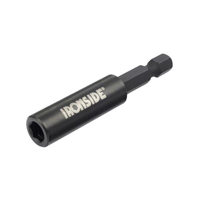 Sort Ironside-kraftbitsholder med magnet, 60 mm, set skråt med 1/4-tommers sekskantskaft og holderåbning.