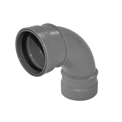 Wavin Wafix PP 75 mm bøjning, vist fra siden med fokus på PP-materiale og muffens indvendige detaljer.