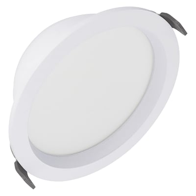 Hvidt, rundt Ledvance Comfort HE ML DALI-downlight med opal diffuser, 15 W og 2025 lm, set skråt forfra.