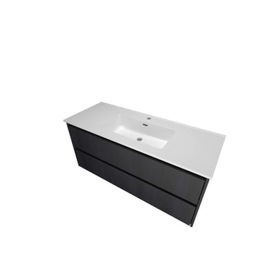 Sanibell Proline møbelsæt i sort eg med 121x46 cm dimensioner og integrerede greb på to softclose skuffer.