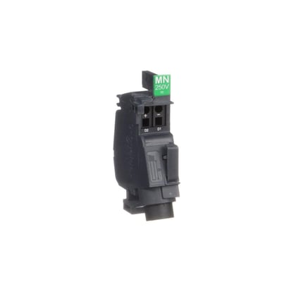 Schneider Electric underspændingsspole MN 250V DC til NSXm og PP-B, vist med terminaler D1 og D2.