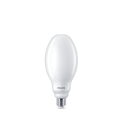 Philips CorePro LED HPL-lyskilde med mat, hvid oval kuppel og synlig E27-fatning, 31 W og 6000 lm.