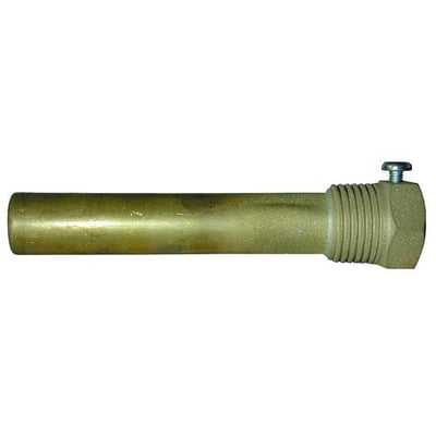 Dykrørslomme fra Mærker Øvrige i messing, 250 mm lang med 1/2-tommers gevind, set fra siden.