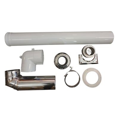 Vaillant facadeaftræk tilslutningssæt i hvid plast og rustfrit stål med rør og fittings i Ø80/125 mm.