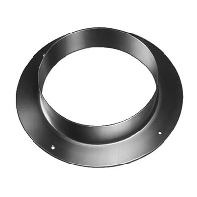 Nærbillede af Lindab væggennemføring VLG, der viser dens runde form og materialet galvaniseret stål med en blank overflade.