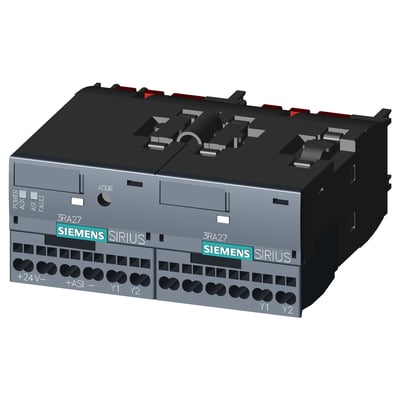 Siemens AS-i-funktionsmodul 3RA2712-2BA00 til reversibel start, set skråt forfra med fjederklemmer.