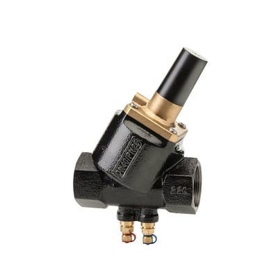 Frese PV Compact DN40 dynamisk differenstrykregulator i sort duktilt jern med muffe/muffe tilslutning og messingdetaljer.