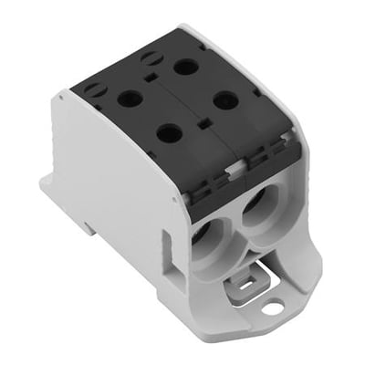Weidmüller WPD 231 fordelerklemme i grå plast med sort cover og skrueterminaler for 2x95mm² kobber/aluminium, 1000V.