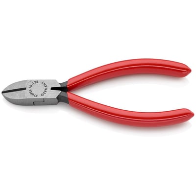 Knipex bidetang, 125 mm, set fra en let vinkel, der viser de røde kunststofgreb og det polerede hoved.