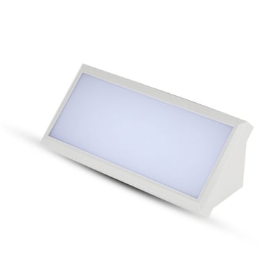 V-TAC 12W LED landskabsbelysning i hvid plast med blødt, koldt hvidt lys på 6400K, IP65-klassificeret og egnet til udendørs brug.