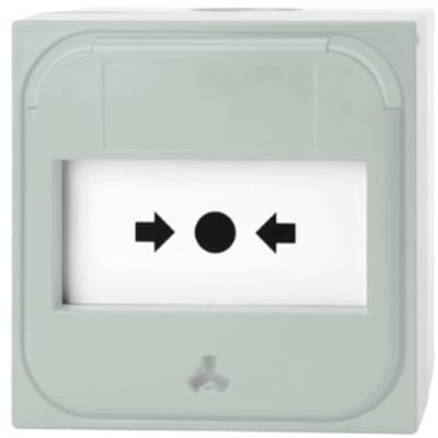 Konventionel alarmtryk i hvid med pile og en sort cirkel på en hvid baggrund, model NC-MC-0-W.