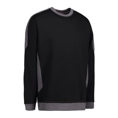 ID Identity Pro wear sweatshirt i sort og grå, størrelse L, med rund hals og kontrastdetaljer på ærmer.