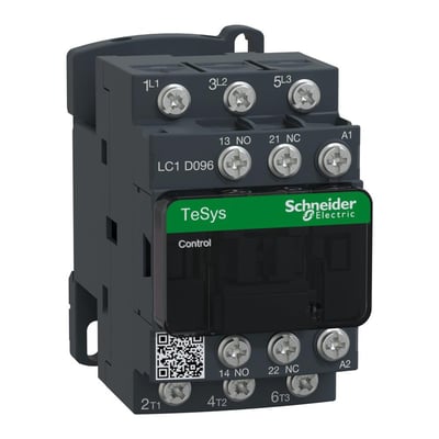 Schneider Electric TeSys D kontaktor, 9A, 3-polet med 1NO+1NC hjælpekontakter, 110VAC spole, vist med skrueterminaler.