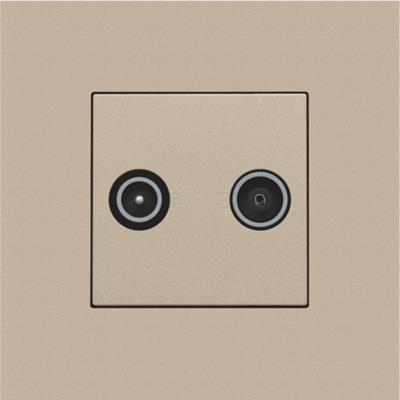 Niko afdækning til TV/FM antenneudtag i champagne-farve med to runde stik, symboler for TV og FM er tydeligt markeret.