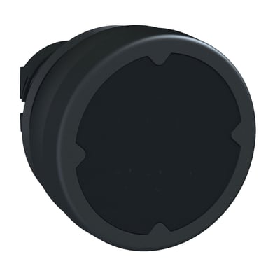 Schneider Electric trykknaphoved Ø22 med stort Ø37 sort trykflade, lavet af robust plast med fjeder-retur funktion.