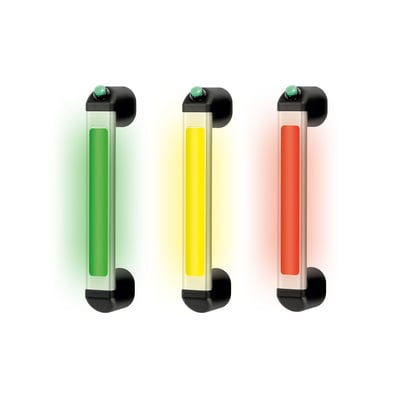 Kraus & Naimer håndtag FH12-LL11 med trykknap og 3 lysende LED-striber i grøn, gul og rød.