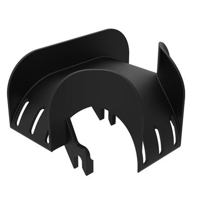 Cablofil universel sort plast 'Hang On' dropout (UDO) til gitterbakker, en sideudgangsløsning til kabelføring.