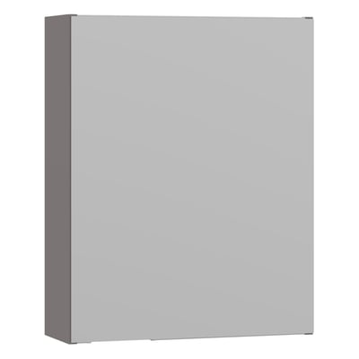 Dansani Mido+ spejlskab i grå mat finish, 64x50 cm, med en låge og skjult elstik, vist fra siden på hvid baggrund.