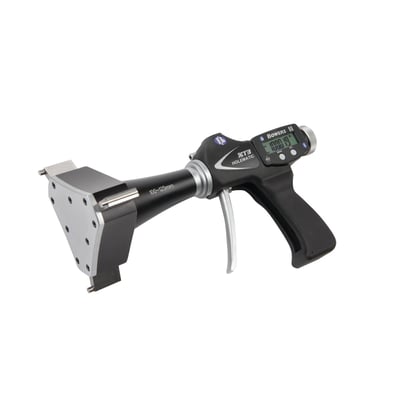 Digitalt 3-punkts mikrometer fra Bowers med pistolgreb og 100-125 mm måleområde. Produktet har en LCD-skærm og er isoleret på hvid baggrund.