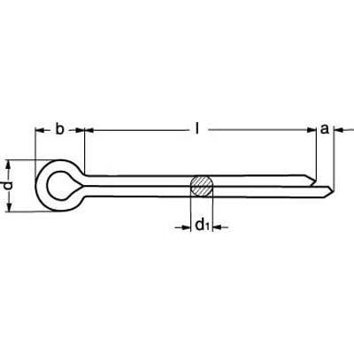 Teknisk tegning af el galvaniseret split DIN 94, 3,2x50 mm, med angivelse af dimensioner L, a, b, d og d1.
