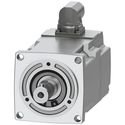 Siemens SIMOTICS S-1FK2 HD servomotor med en udgangsaksel, monteringshuller og et drejeligt stik på hvid baggrund.