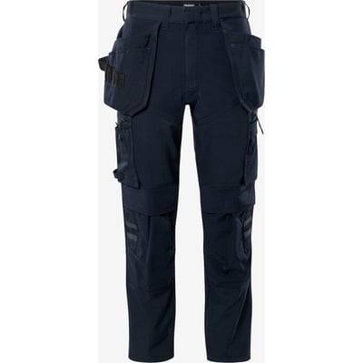 Kansas 133443 herrebuks i mørk marine, str. 48, fremstillet af 92% polyester og 8% elastan med hængelommer og ripstop forstærkning.