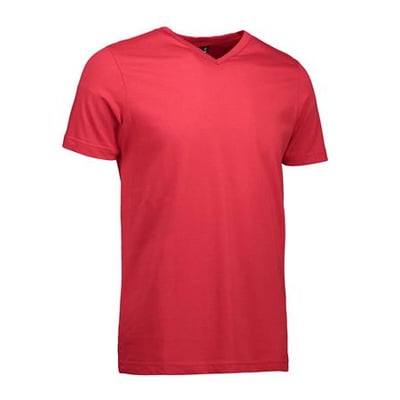 ID Identity T-TIME® T-shirt i størrelse 2XL, med en klassisk rød farve og en moderne v-halsudskæring, vist frem på hvid baggrund.