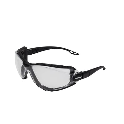 Activewear Carbon 4050 sikkerhedsbrille med klar linse og sorte stænger, vist skråt forfra.