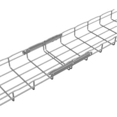 Legrand AUTOCLIC-G laske monteret på en varmgalvaniseret gitterbakke, viser lynkoblingssystemet i brug.