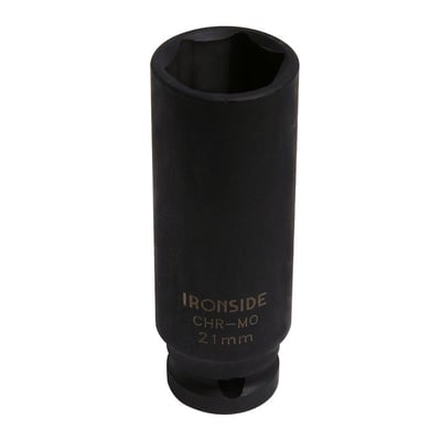 Sort, lang Ironside-krafttop med indvendig Flankdrive-sekskant, 1/2-tommes firkant og 15 mm nøglevidde.