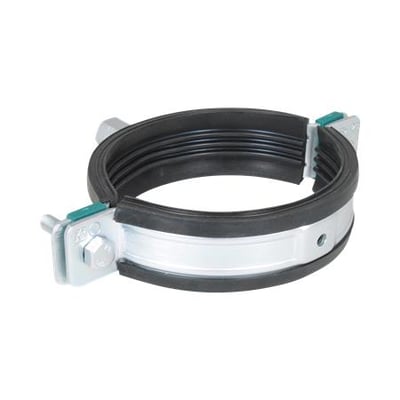 Walraven HD1501 rørbøjle til 1/2-tommers rør med sort EPDM-indlæg, vist åben med låsebolte.