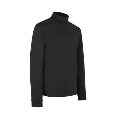 ID Identity sort t-shirt med rullekrave og lange ærmer, størrelse L, vist fra siden på hvid baggrund.