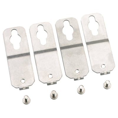 Spelsberg befæstelsessæt AK3 ABL-ES til udvendig montering af AK gruppetavler, vist med fire metalbeslag og skruer.