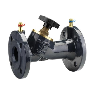 Danfoss MSV-F2 indreguleringsventil, DN50, udført i mørkegråt støbejern med flange, viser justeringshåndtag og målenipler.
