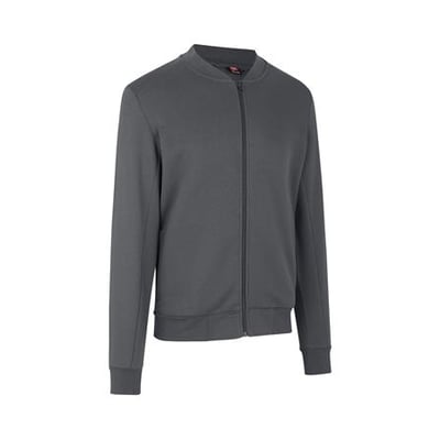 ID Identity Cardigan Pro Wear i sølvgrå med lynlås, ribstrikket krave, ærmer og kant.