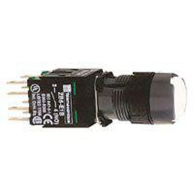 Schneider Electric Ø16 mm hvid, rund, planforsænket tryk med 1NO+1NC kontakter, model XB6AA15B.