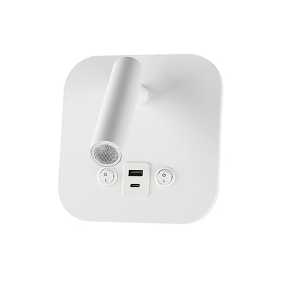 Hvid V-TAC VT-80068 LED sengelampe med justerbar lampearm og USB/PD opladningsport.