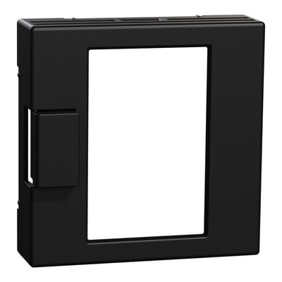 Merten afdækning fra Lauritz Knudsen i matsort genanvendt materiale til termostatindsats med touchdisplay.