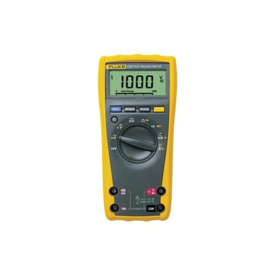 Fluke 177 digital multimeter med baggrundsbelyst display, der viser 1000V AC, sat på sin integrerede støttefod.