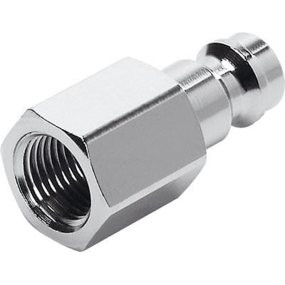 Festo koblingsstik KS3-1/4-I i kromfinish, viser det indvendige gevind og den udvendige kobling.