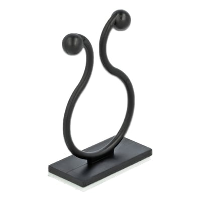 DeLock sort kabelholder med selvklæbende sokkel til nem kabelsortering. Holderen har en bue med to kugler til at holde kabler.