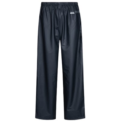 Lyngsøe Rainwear Microflex flammehæmmende regnbukser i navy, str. L, vist forfra med elastik i taljen.