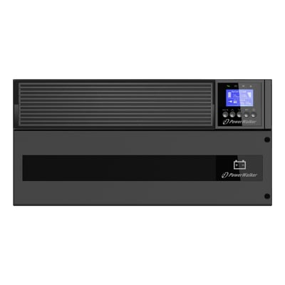 PowerWalker VFI 6000 ICR IoT UPS frontpanel med LCD-skærm og PowerWalker logo, 6000VA kapacitet.