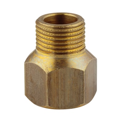 Grohe messing reduktionsgevind med udvendigt gevind øverst og sekskantet krop til værktøj nederst. Produktnummer 00136000.