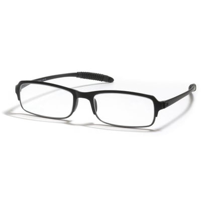 Activewear 9912 læsebrille i sort med klare linser og styrke +2,5, vist skråt forfra med stængerne åbne.