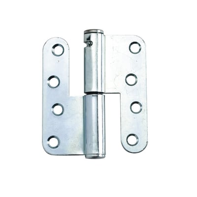 Assa Abloy fjederhængsel 2228 v i sølvfarvet metal, set forfra med to hængselplader og en lodret fjeder.