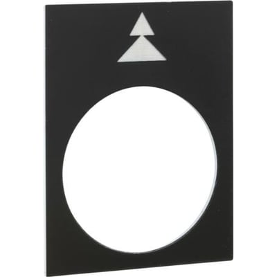 Schneider Electric Harmony symbolskilt, 30x40mm sort plast med hvid venstrepil og to pile for 2 hastigheder.