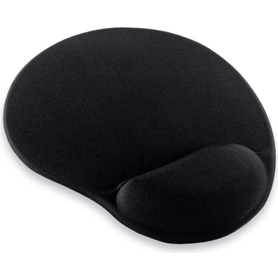 DELTACO musemåtte med geléhåndledsstøtte, vist i sort med afrundet ergonomisk form.