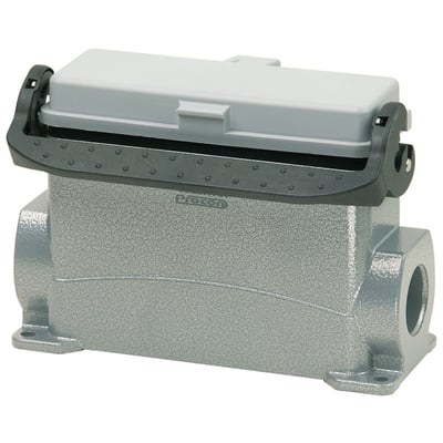 Procon B24 multistik sokkelhus i pulverlakeret aluminium med grå låsegreb og låg, M25 forskruning og monteringsfødder.